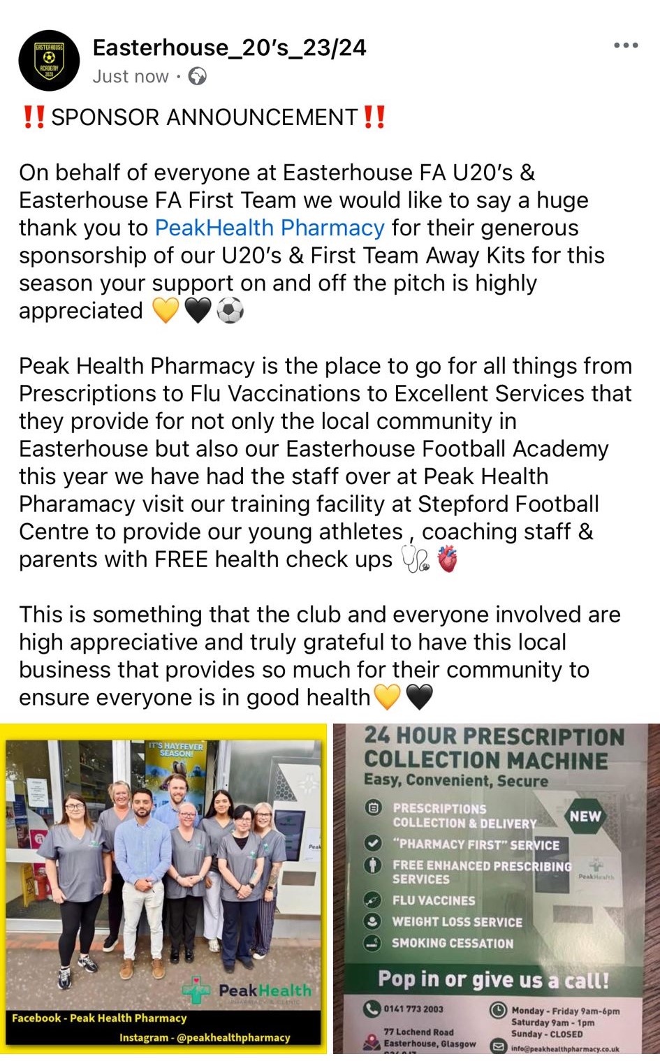 Easterhouse Academy Football Team Sponsorship